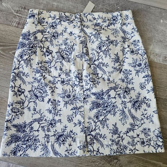 Talbots Skirt Womens Size 4P Bird Toile Print Denim A-Line Stretch Floral Skirt - Picture 13 of 16